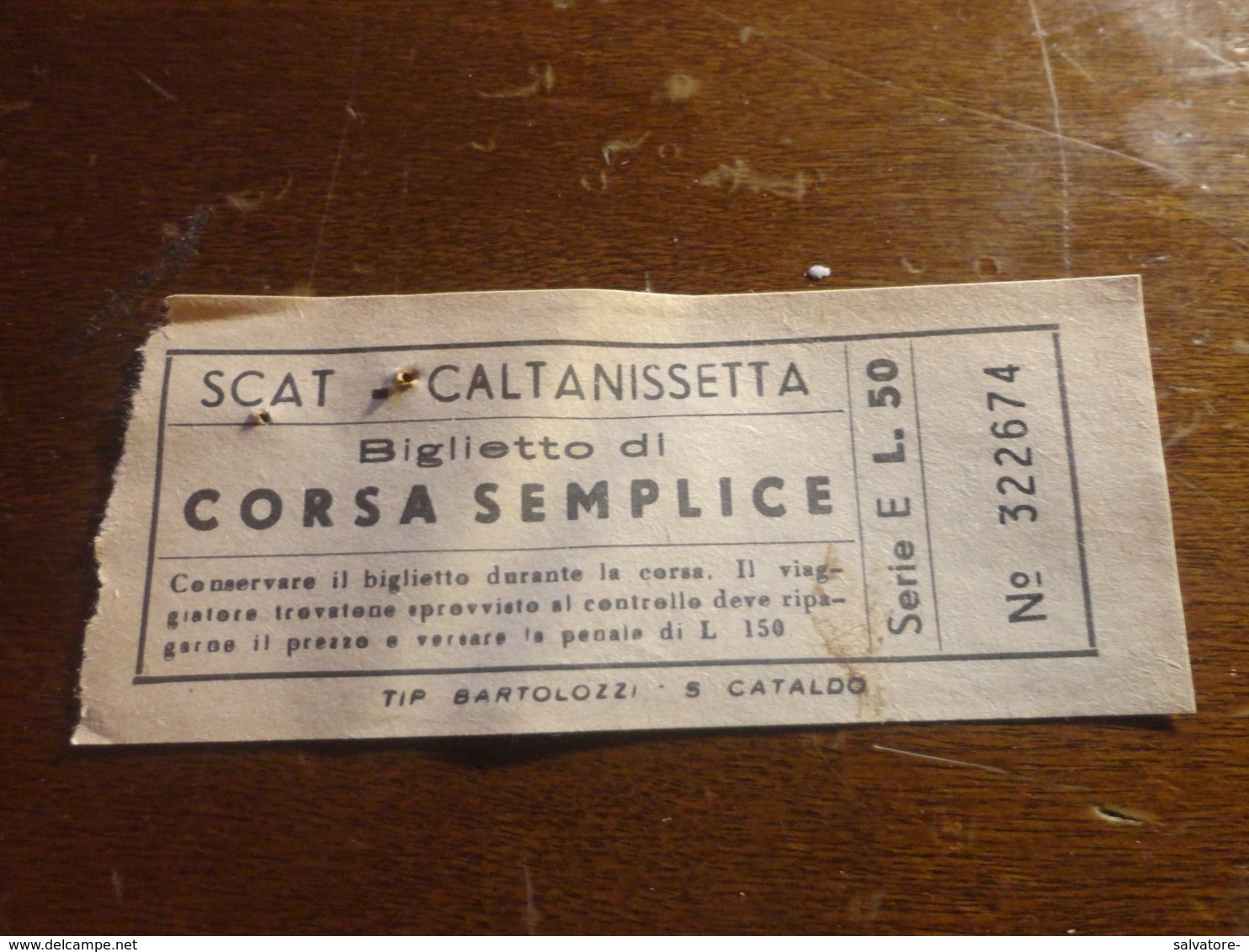 BIGLIETTO AUTOBUS SCAT CORSA SEMPLICE- CALTANISSETTA-LIRE 50 - Europa