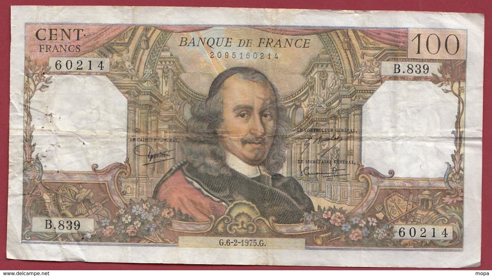 100 Francs "Corneille" Du 06/02/1975.G----VG/TTB---ALPH. B.839 ---(17) - 100 F 1964-1979 ''Corneille''