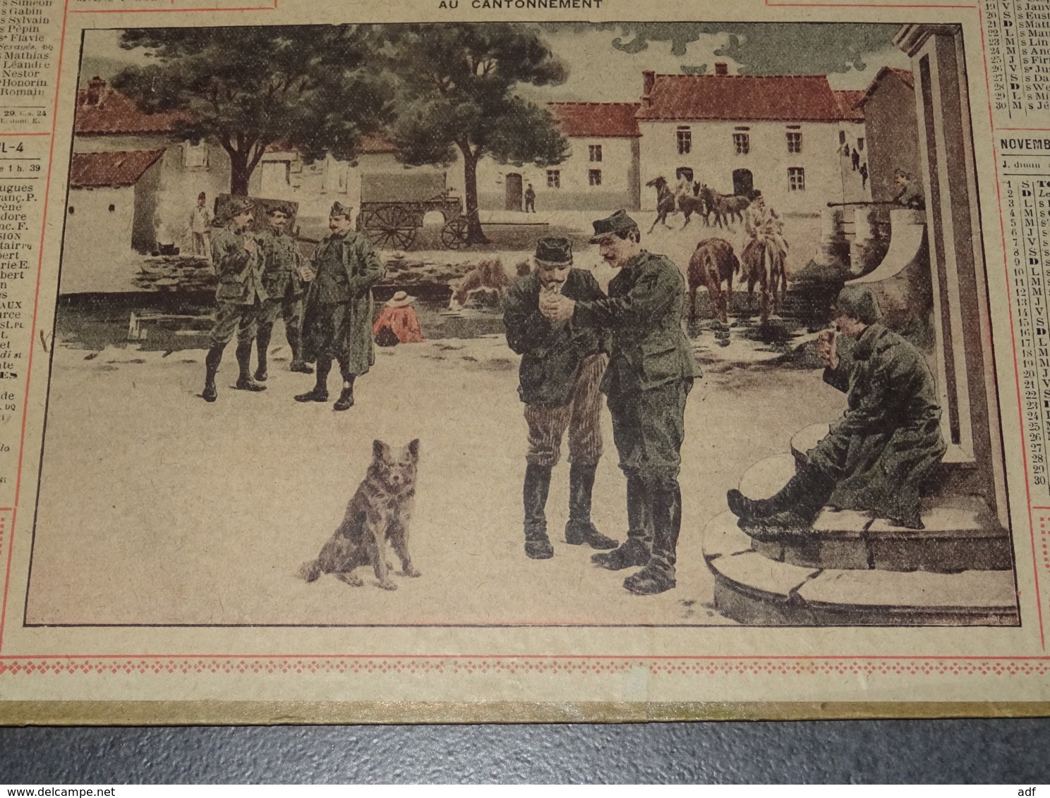 CALENDRIER ALMANACH DES POSTES ET TELEGRAPHES ANNEE 1919, ILLUSTRATION SCENE MILITAIRE " AU CANTONNEMENT ", SOLDATS - Grand Format : 1901-20