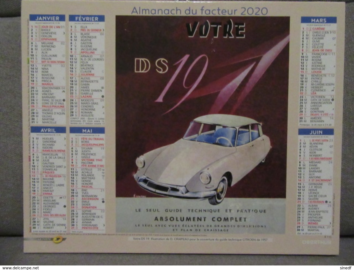 Calendrier  2020 Publicite Affiche CITROEN DS 19- Transistors PHILIPS  Département Sarthe Almanach Facteur La Poste - Tamaño Grande : 2001-...