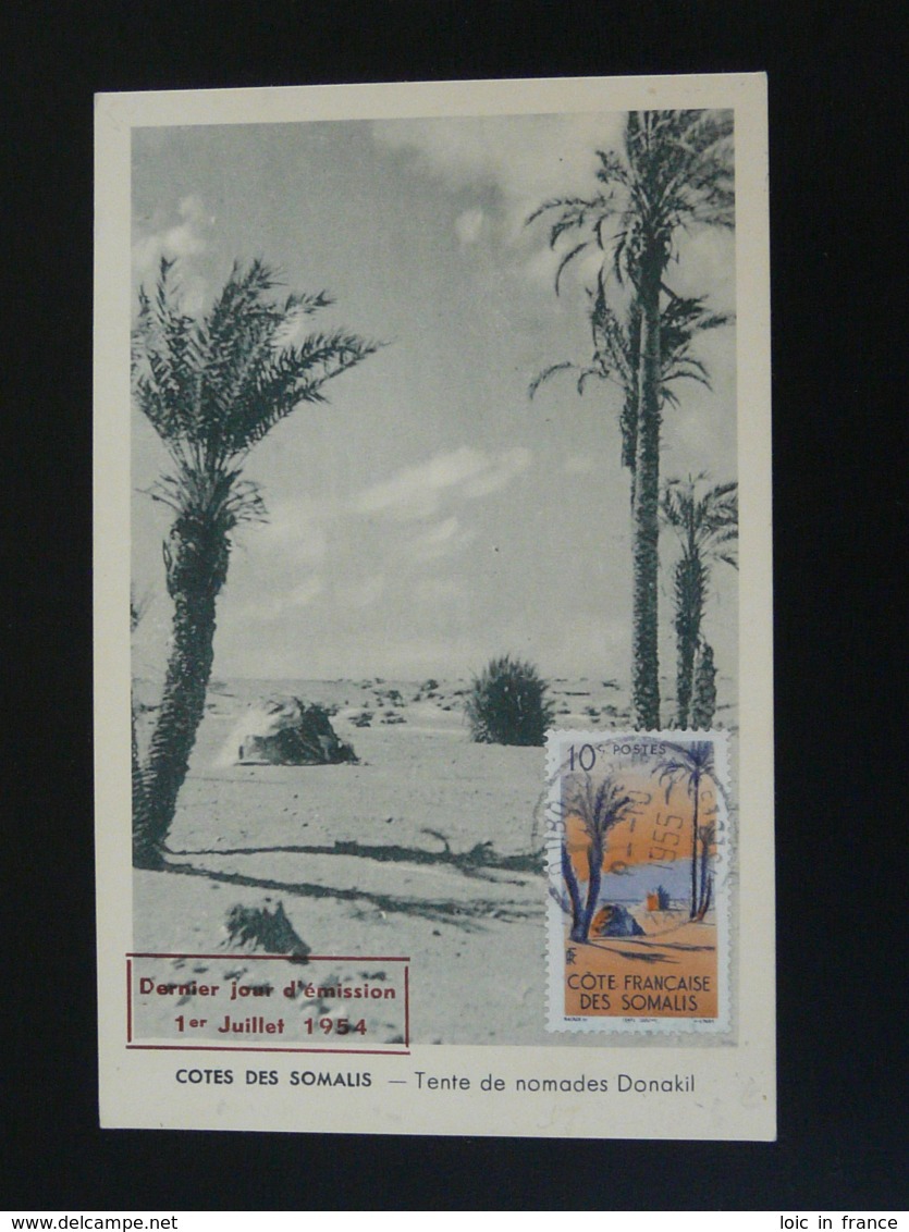 Carte Maximum Card Tente De Nomades Donakil Palmier Palm Tree Cote Des Somalis 1955 - Briefe U. Dokumente