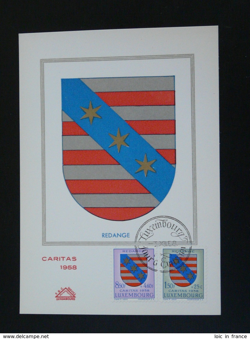 Carte Maximum Card Armoiries De Redange Coat Of Arm Caritas 1958 Luxembourg - Cartes Maximum