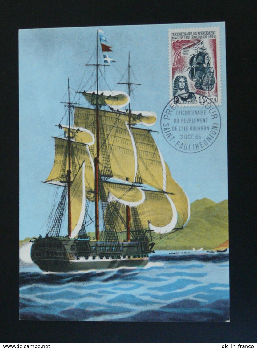 Carte Maximum Card Bateau Ship Tricentenaire Peuplement Ile Bourbon Peinture Decaris Réunion CFA 1965 - Barche