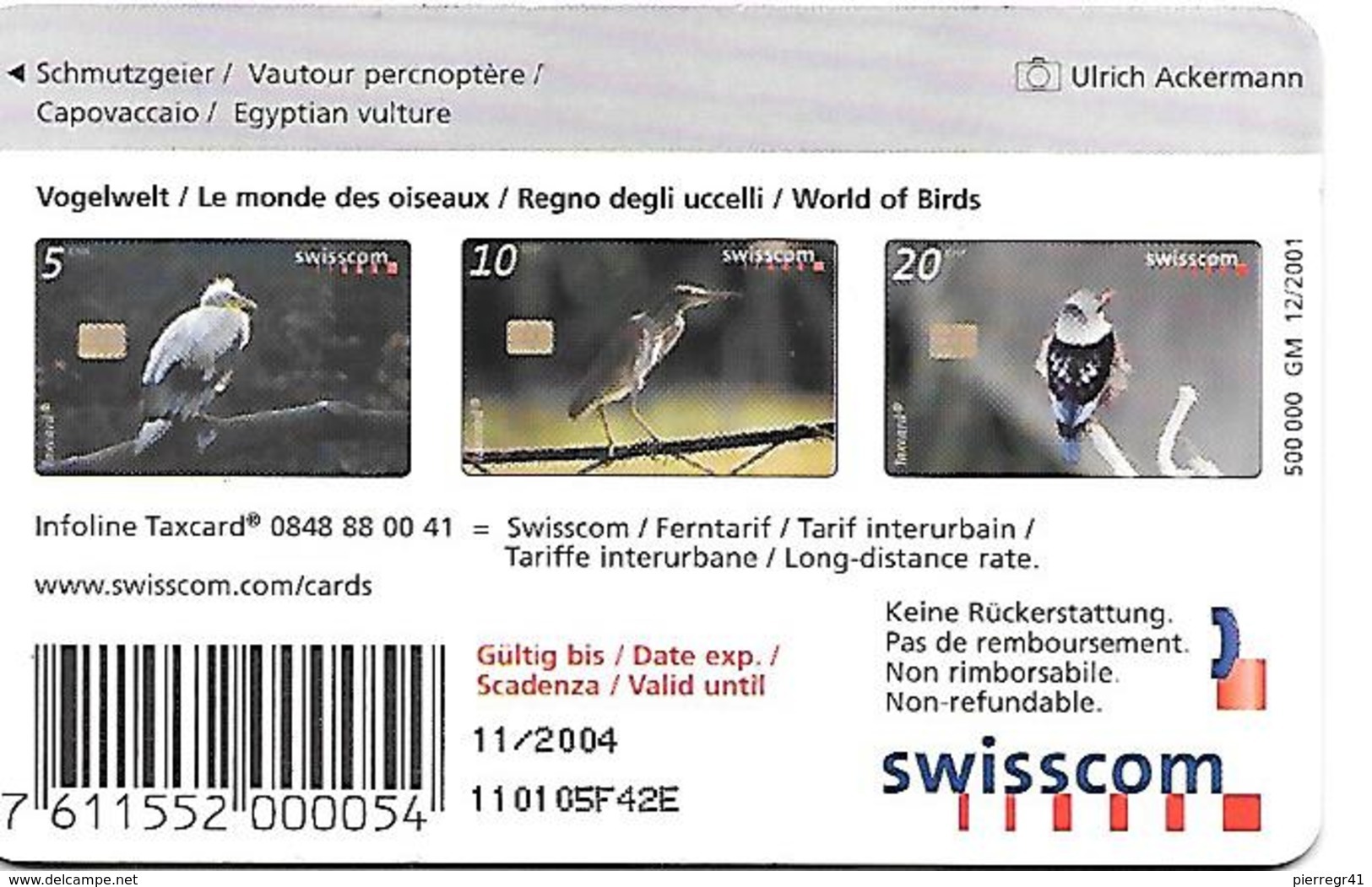 CARTE-PUCE-SUISSE-5CHF-VAUTOUR Percnoptere-TBE - Adler & Greifvögel