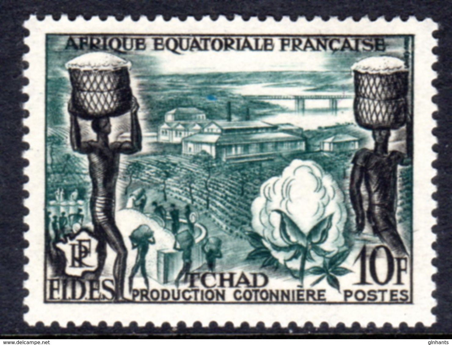 FRENCH EQUATORIAL AFRICA - 1956 COTTON INDUSTRY 10F STAMP FINE MNH ** SG 282 - Unused Stamps