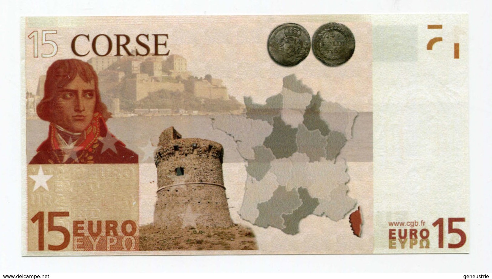 Billet De Banque 15 Euros "Corse" 2008 - CGB - Billet Fictif De Fantaisie 15€ - Banknote - Fictifs & Spécimens