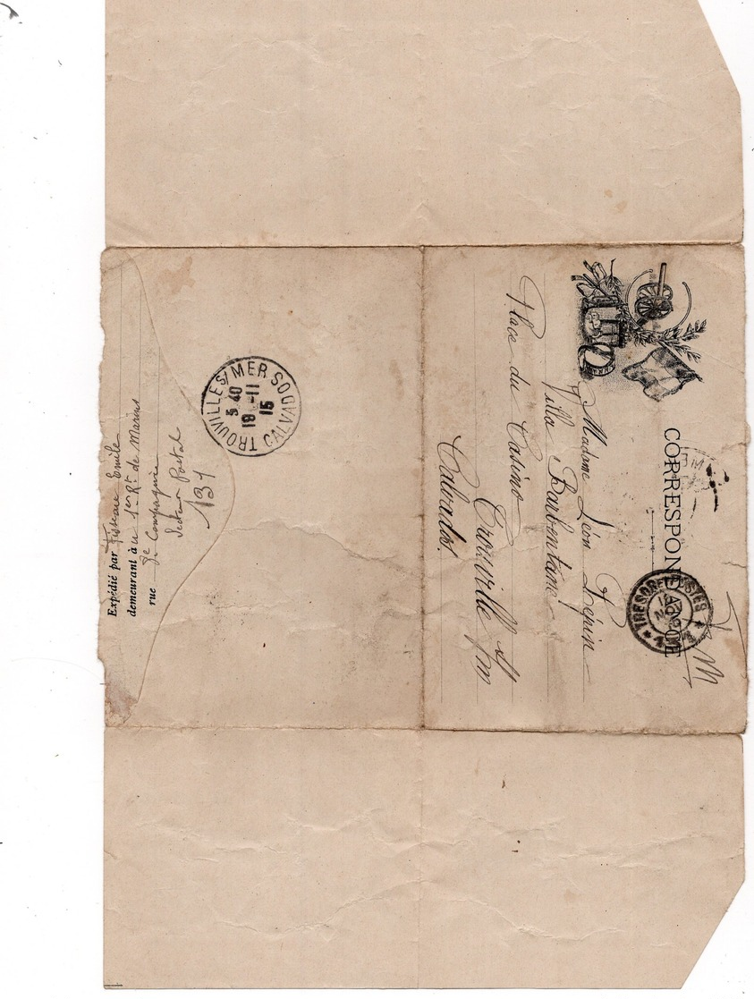 1915 - Correspondance Illustrée - Cachet TRESOR Et POSTES 131 - Au Dos Cachet TROUVILLE Sur MER (Calvados) - Guerre De 1914-18