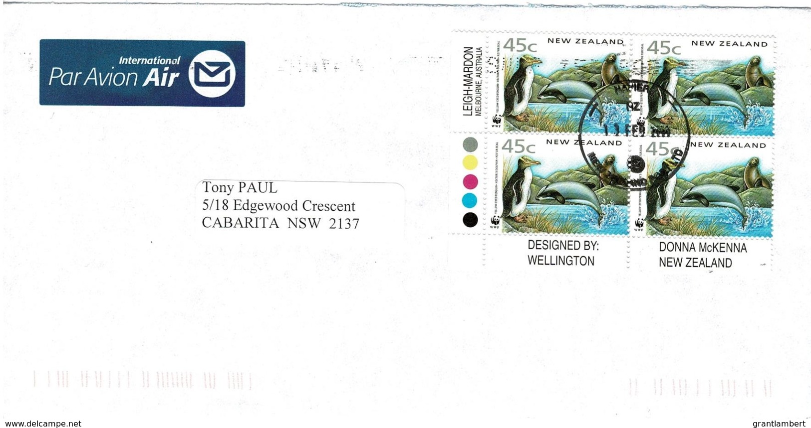 New Zealand 2008 Birds 1993 WWF Block Of 4 On Airmail Letter To Australia - - Covers & Documents