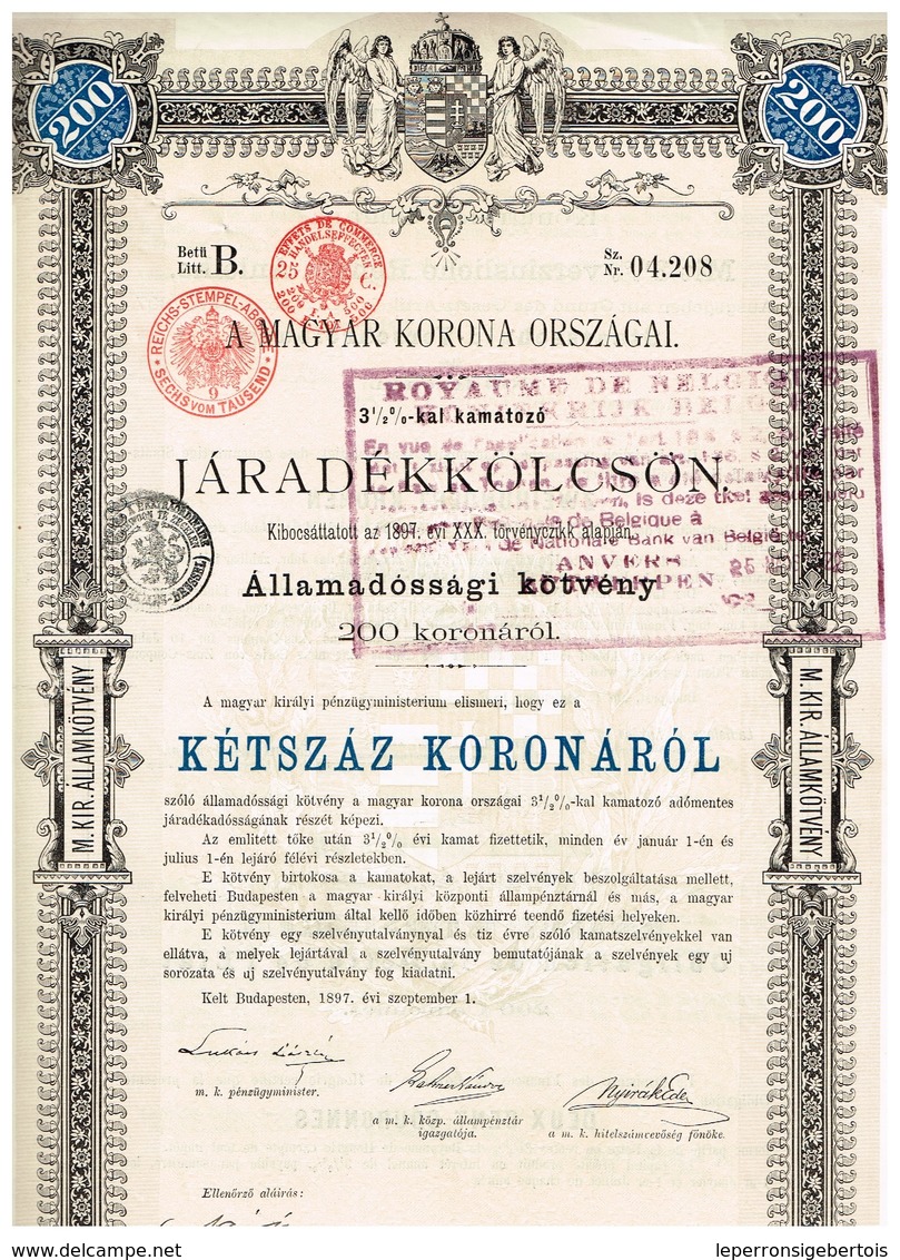 Titre Ancien - A Magyar Korona Orszagal - Royaume De Hongrie - Obligation De La Dette - Titre De 1897- - G - I