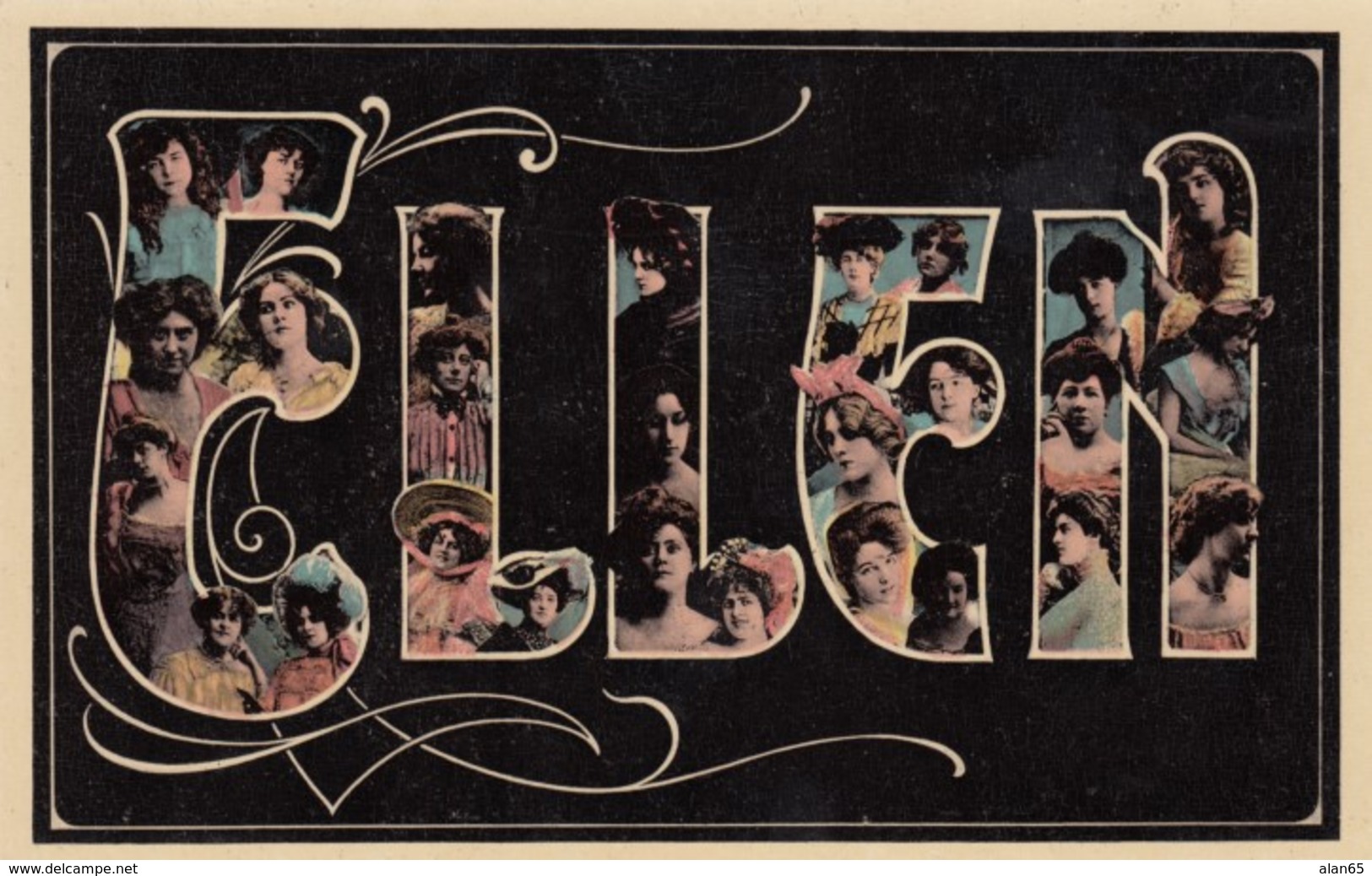 Ellen Large Letter Name, Beautiful Women, On C1900s/10s Vintage Postcard - Firstnames