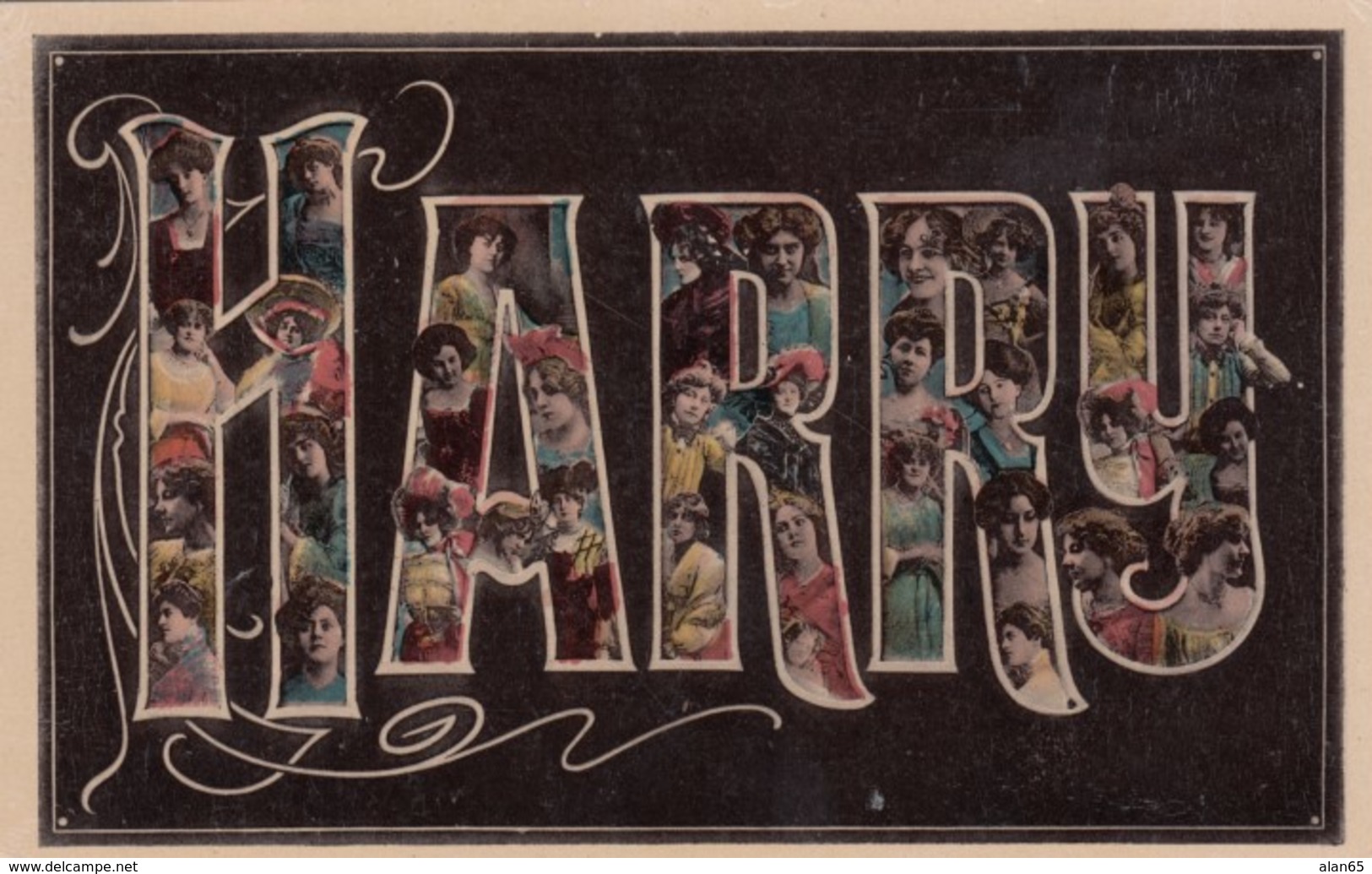 Harry Large Letter Name, Beautiful Women, On C1900s/10s Vintage Postcard - Firstnames