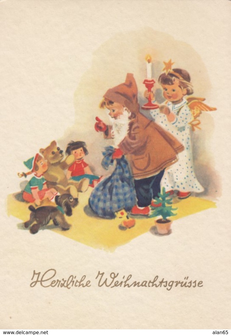 Boy As Santa With Girl As Angel, Toys, Christmas Eve Greetings, C1950s/60s Vintage Postcard - Santa Claus