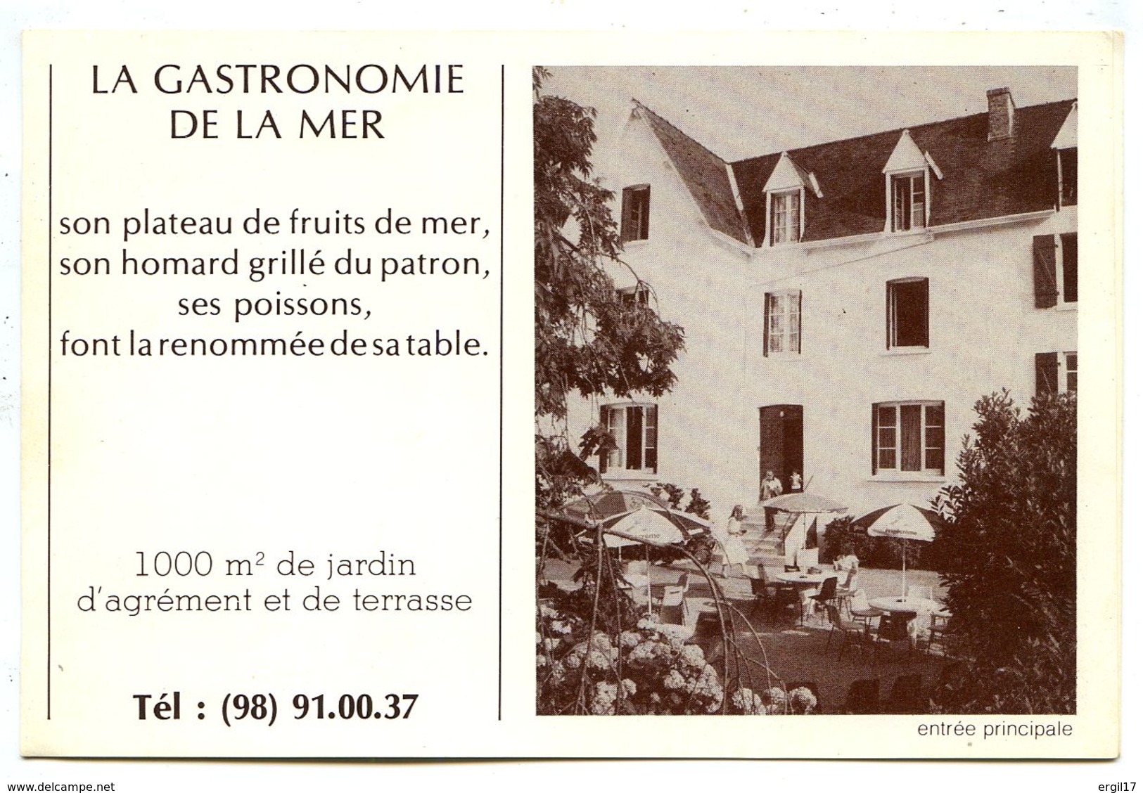 29950 BÉNODET - Carte Publicitaire De L’Hôtel L’Hermitage - Carte Bristol Plié - Bénodet