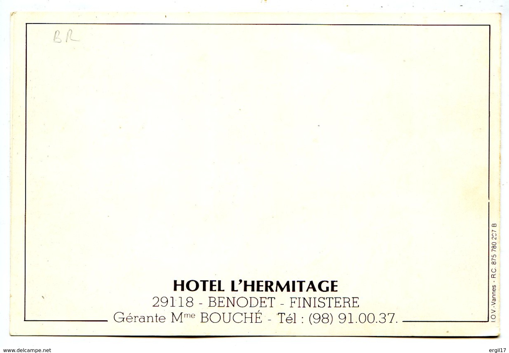 29950 BÉNODET - Carte Publicitaire De L’Hôtel L’Hermitage - Carte Bristol Plié - Bénodet