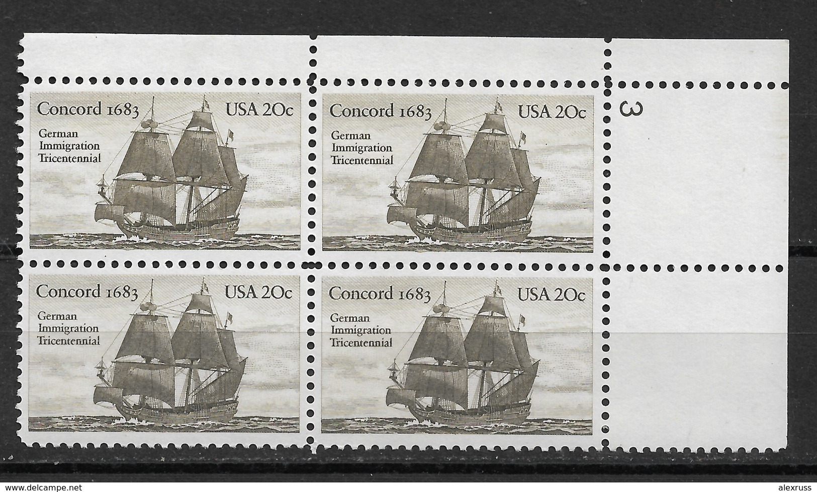 US 1983 Ships "Concord", Block Sc # 2040, VF MNH** - Plate Blocks & Sheetlets