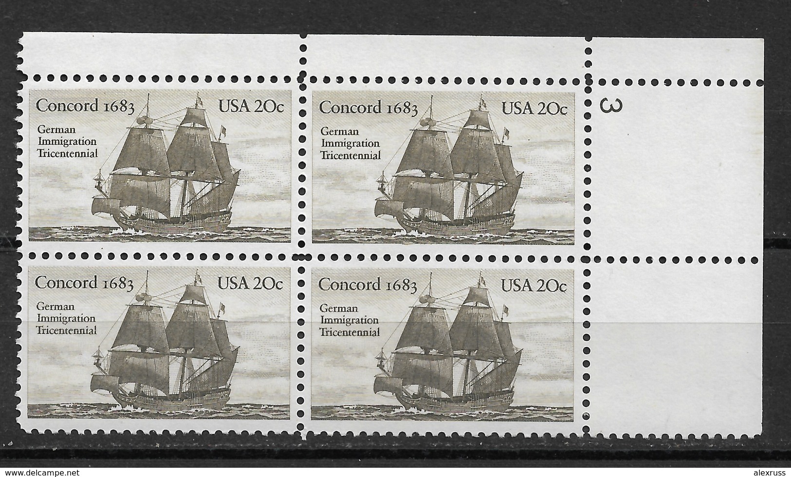 US 1983 Ships "Concord", Block Sc # 2040, VF MNH** - Plattennummern