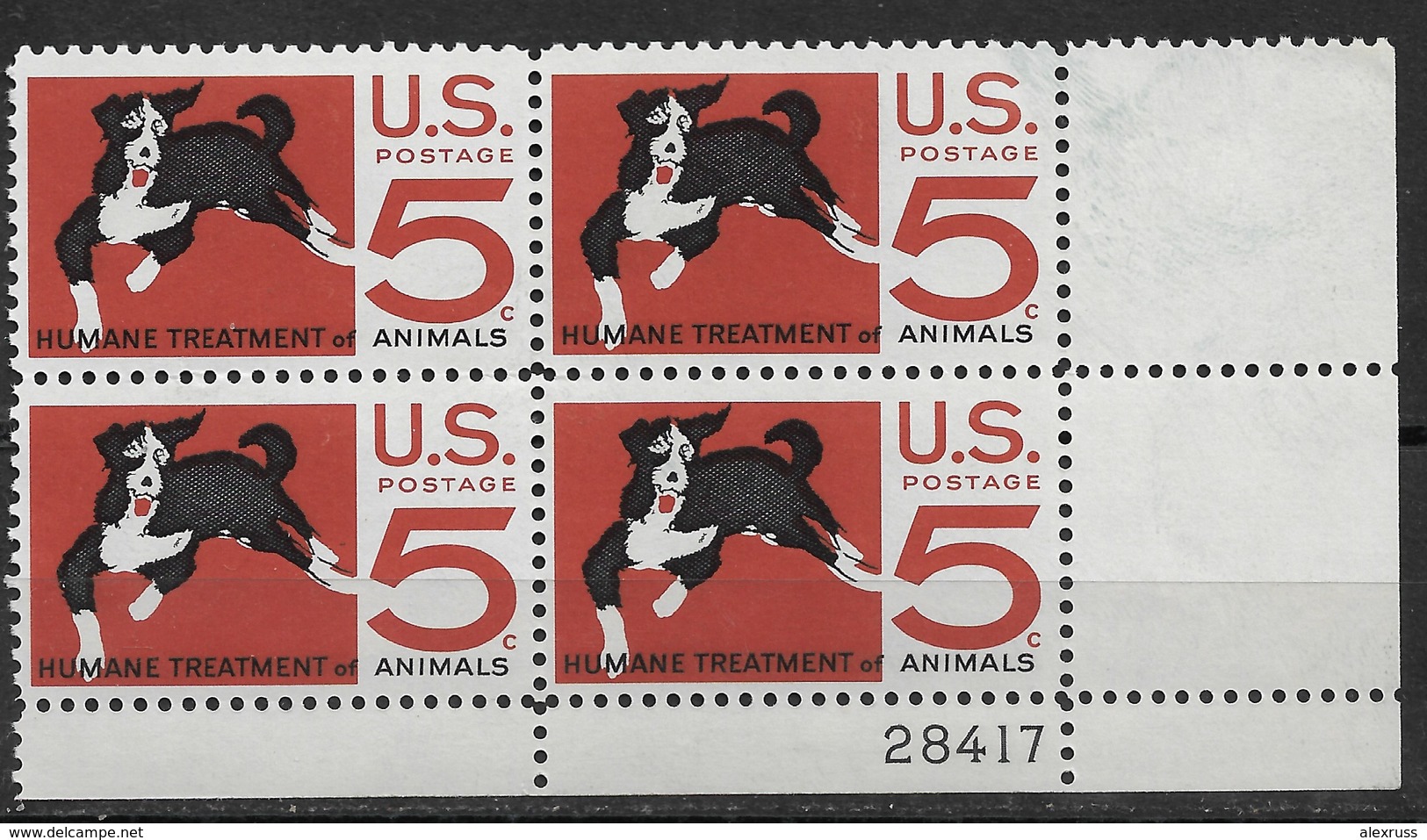 US 1966,Dogs,Plate Block, Scott # 1307, VF MNH** - Números De Placas