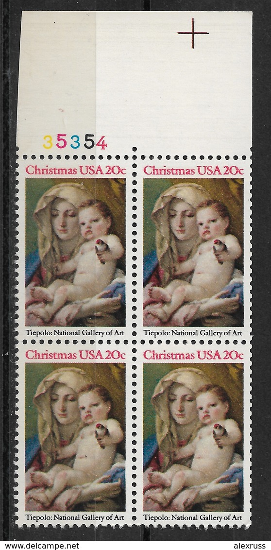 US 1982 Christmas, 20c Madonna And Child By Tiepolo,Block Scott # 2026,VF MNH** - Plate Blocks & Sheetlets