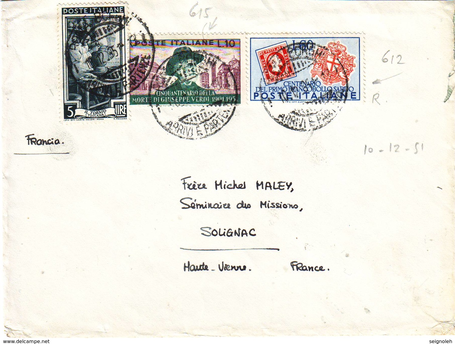 Italie Lettre Pour La France 1951 , Italia - 1946-60: Marcophilie