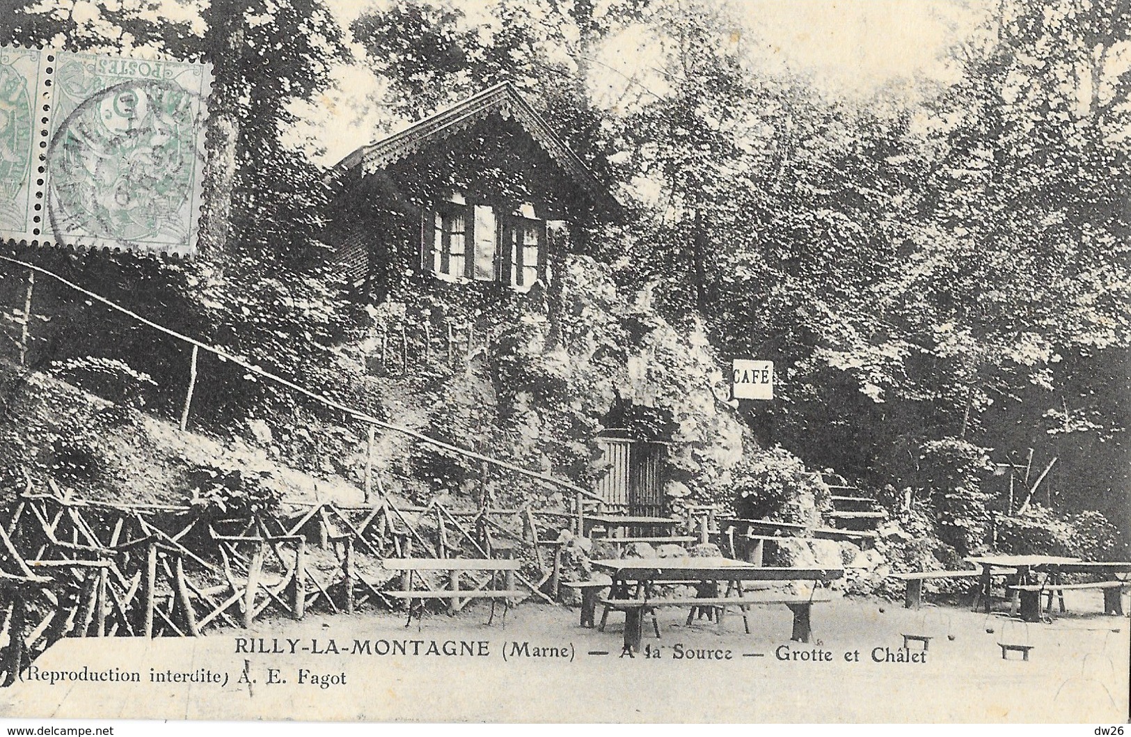 Rilly-la-Montagne (Marne) A La Source, Grotte Et Chalet, Café - Edition A.E. Fagot - Rilly-la-Montagne