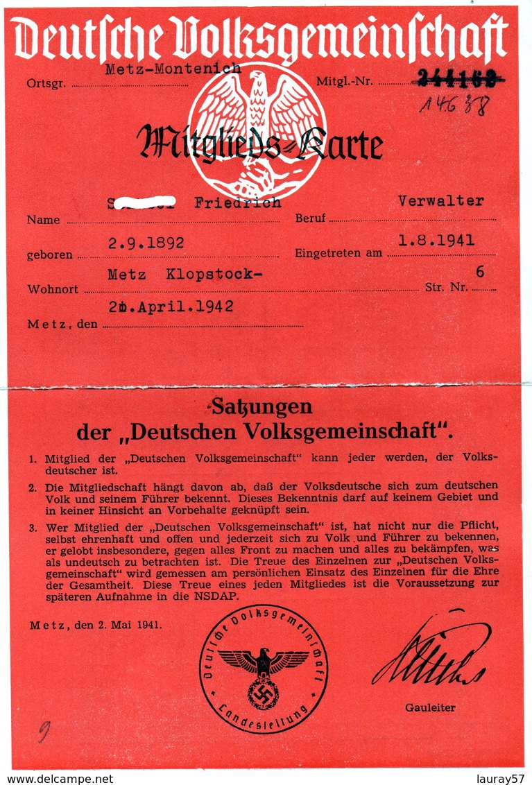 Deutsche Volksgemeinschaft METZ 1942 - 1939-45