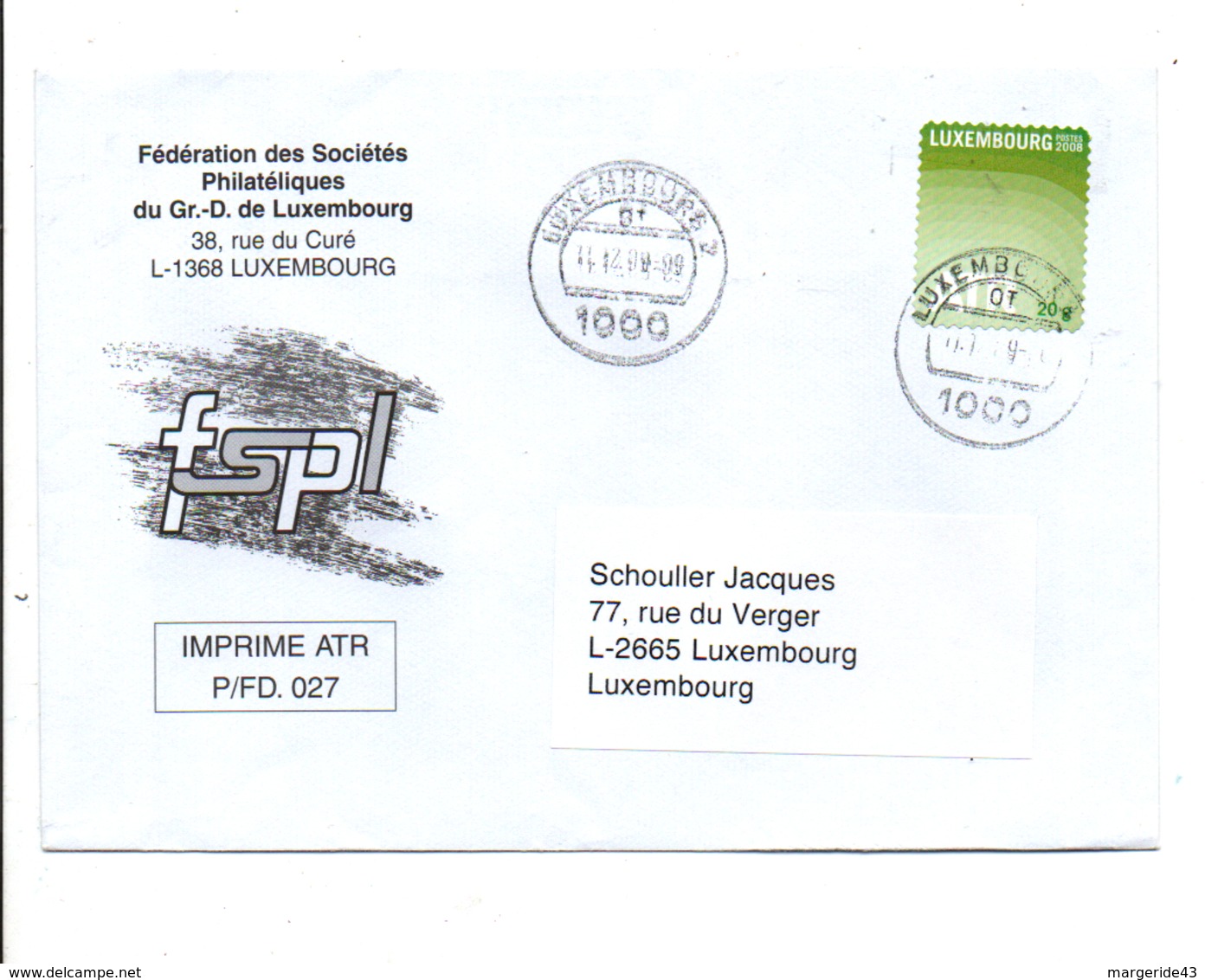 LUXEMBOURG LETTRE INTERIEURE 2009 - Maschinenstempel (EMA)