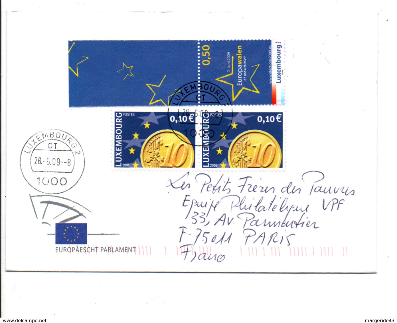 LUXEMBOURG LETTRE POUR LA FRANCE 2009 - Maschinenstempel (EMA)