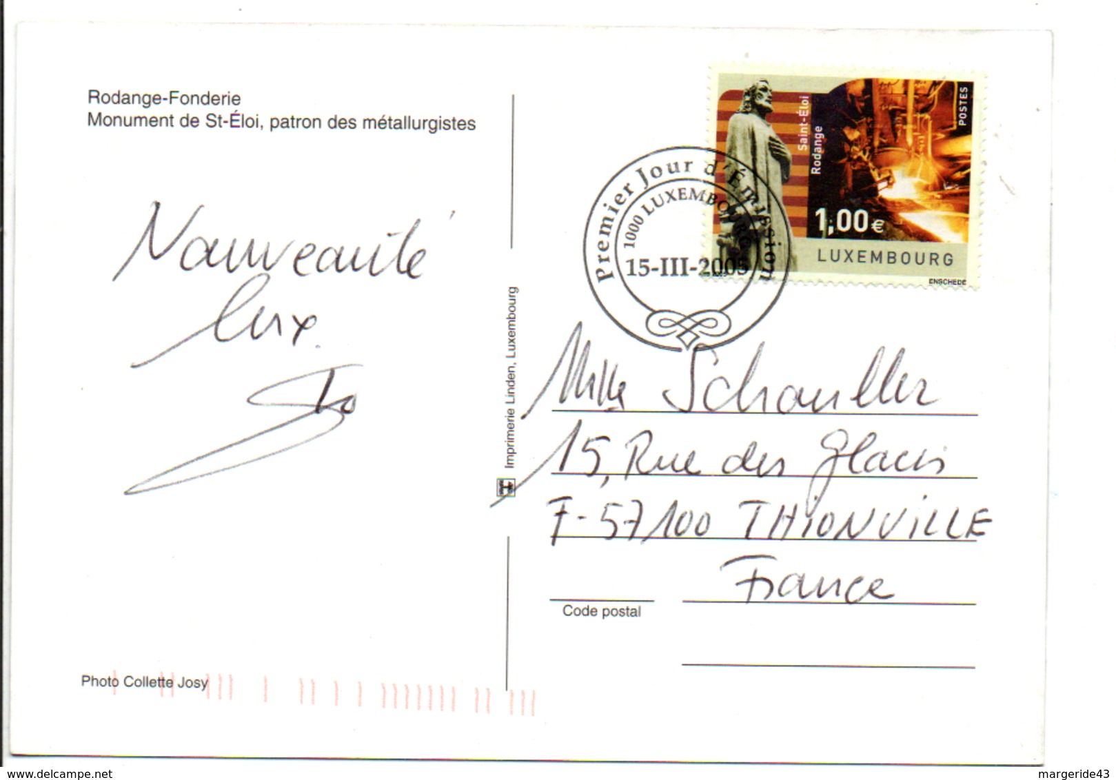 LUXEMBOURG CARTE METALLURGIE SAINT ELOI 2005 - Maschinenstempel (EMA)