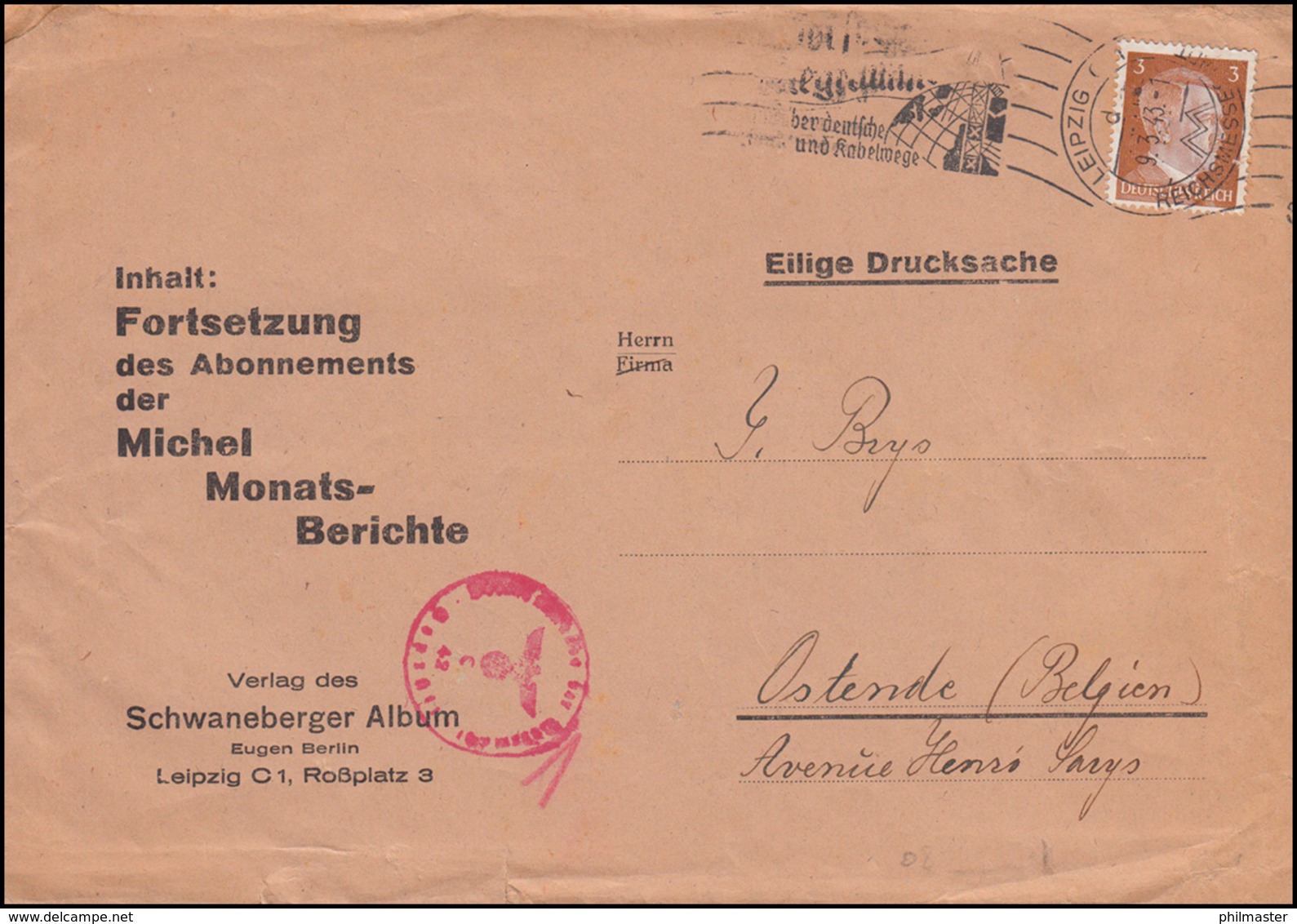 Zensur Oberkommando Der Wehrmacht Drucksache LEIPZIG 9.3.43 Michel-Berichte-Abo - Sonstige & Ohne Zuordnung