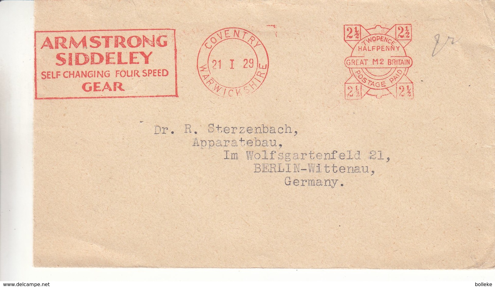 Grande Bretagne - Lettre De 1929 - Oblit Coventry - Exp Vers Berlin - EMA - Empreintes Machines - - Lettres & Documents