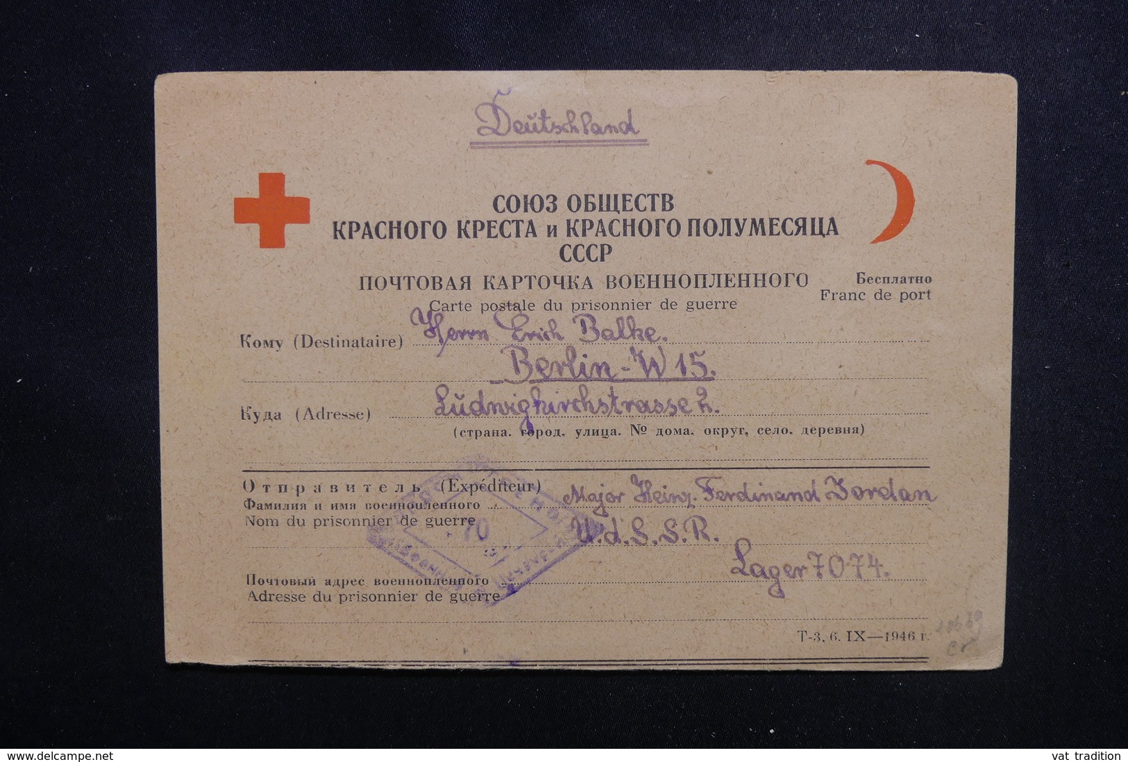 U.R.S.S. - Formulaire Croix Rouge D'un Prisonnier Allemand Pour Berlin En 1948 - L 50530 - Storia Postale