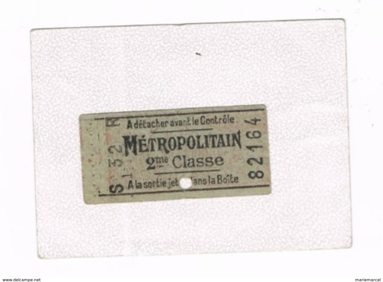 Ticket . METROPOLITAIN 2éme Classe - Europe