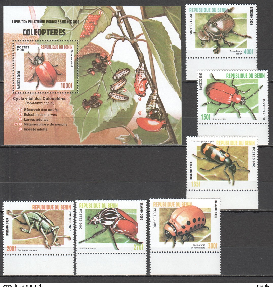 E309 2000 BENIN FLORA & FAUNA INSECTS BEETLES COLEOPTERES 1BL+1SET MNH - Other & Unclassified