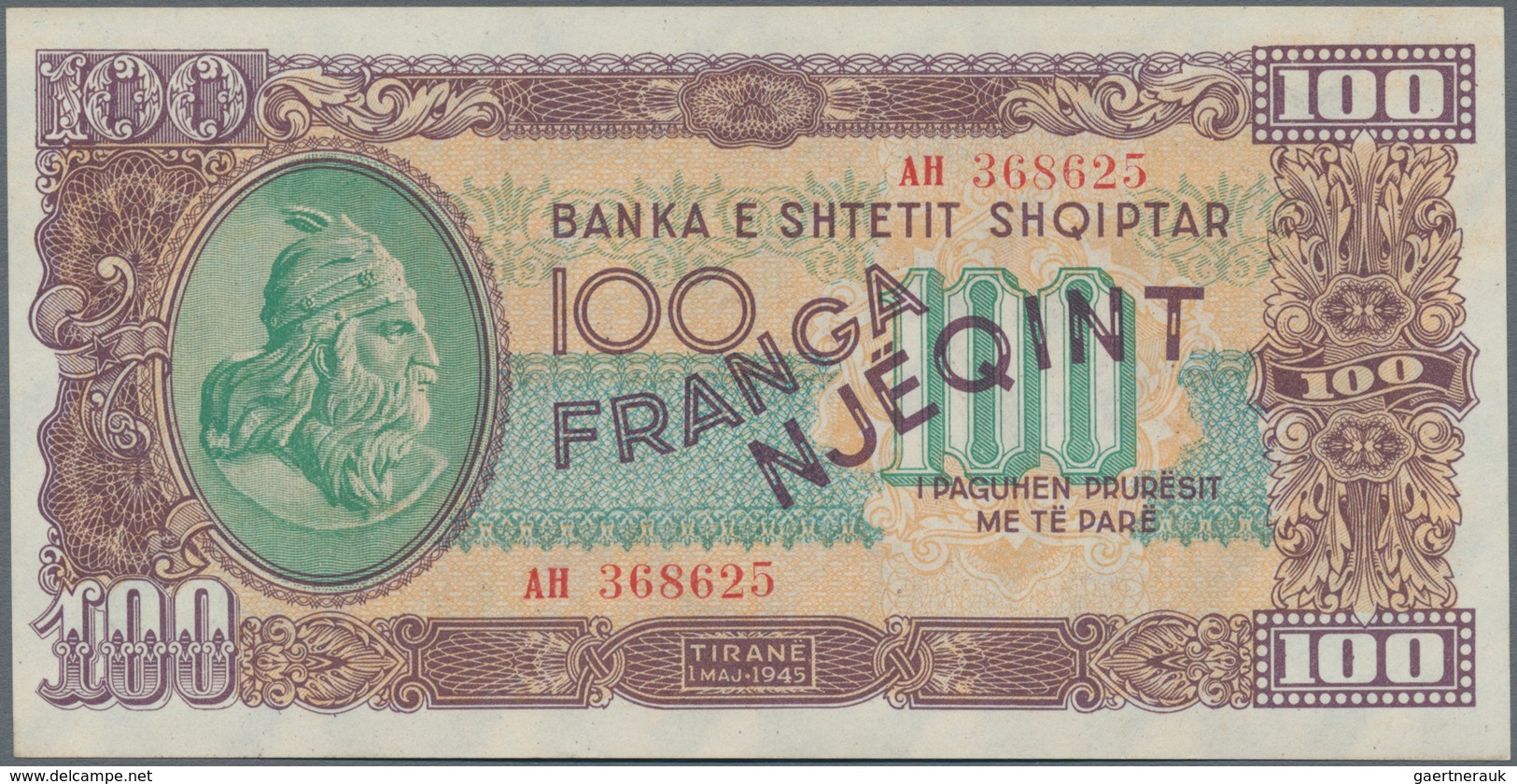 Albania / Albanien: 100 Franga 1945, P.17 In Perfect UNC Condition. - Albanië