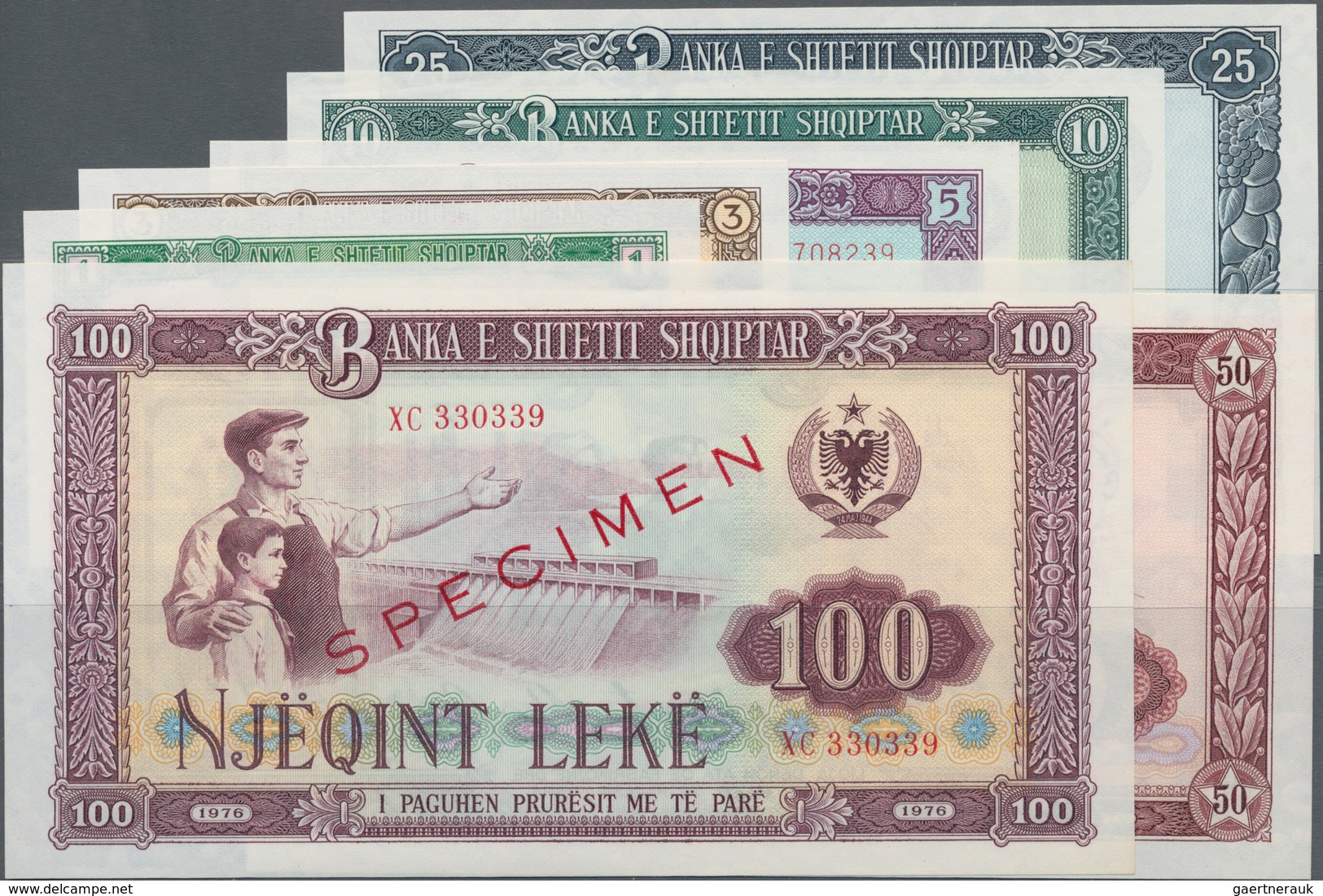 Albania / Albanien: Specimen Set With 1, 3, 5, 10, 25, 50 And 100 Leke 1976, P.40s-46s, All In UNC C - Albania