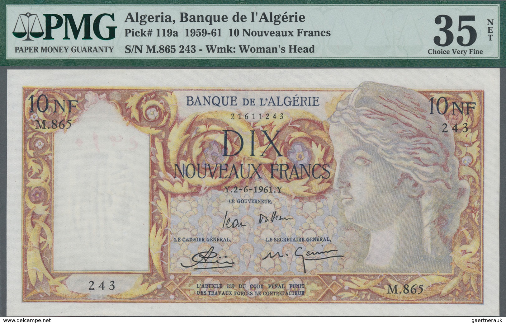 Algeria / Algerien: Banque De L'Algérie 10 Nouveuax Francs 1961, P.119a, Minor Spots At Lower Margin - Algérie