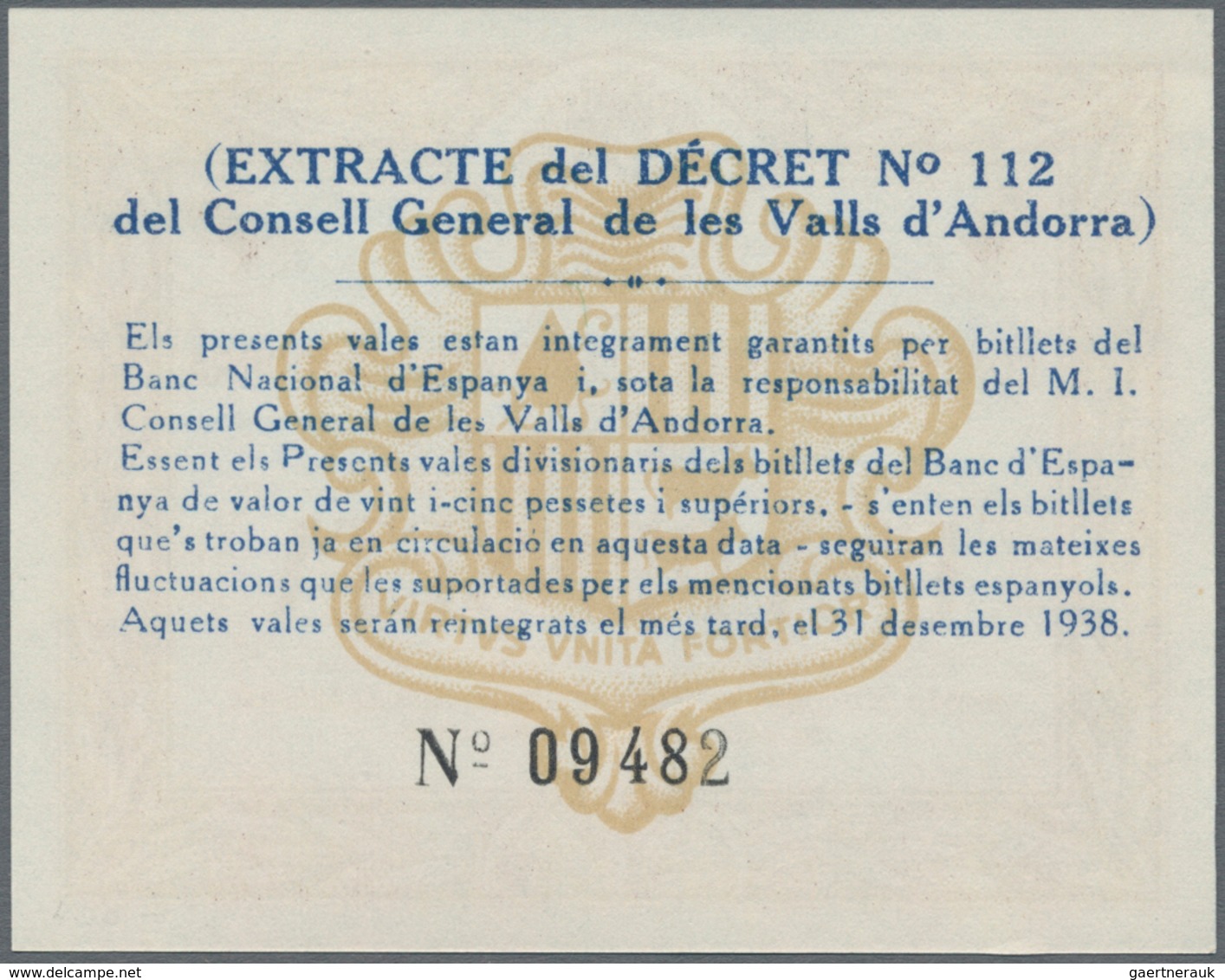 Andorra: Consell General De Les Valls D'Andorra 1 Pesseta 1936, P.6 In Perfect UNC Condition. Very R - Andorra