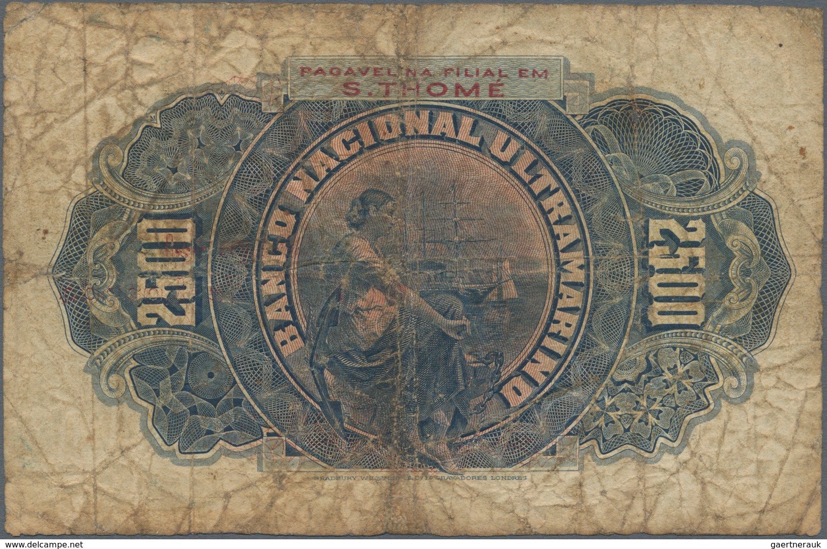 Angola: Banco Nacional Ultramarino 2500 Reis 1909 With Red Overprint "Pagavel Na Filial De Loanda" O - Angola