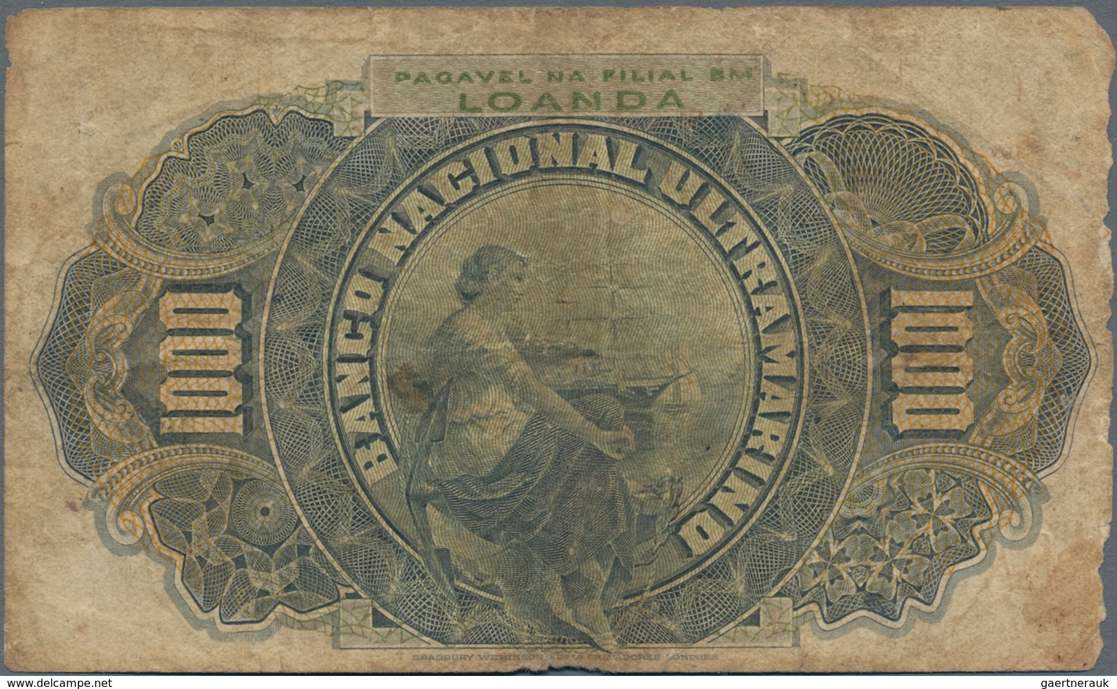 Angola: 1000 Reis 1909 With Seal Type "Filial Em Loanda", P.27, Margin Splits And Toned Paper. Condi - Angola