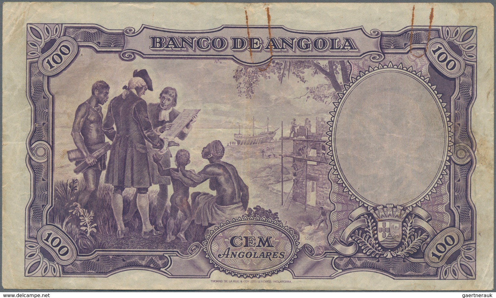 Angola: 100 Angolares 1946, P.81, Rusty Spots From A Paper Clip, Some Folds. Condition: F/F+. Very R - Angola
