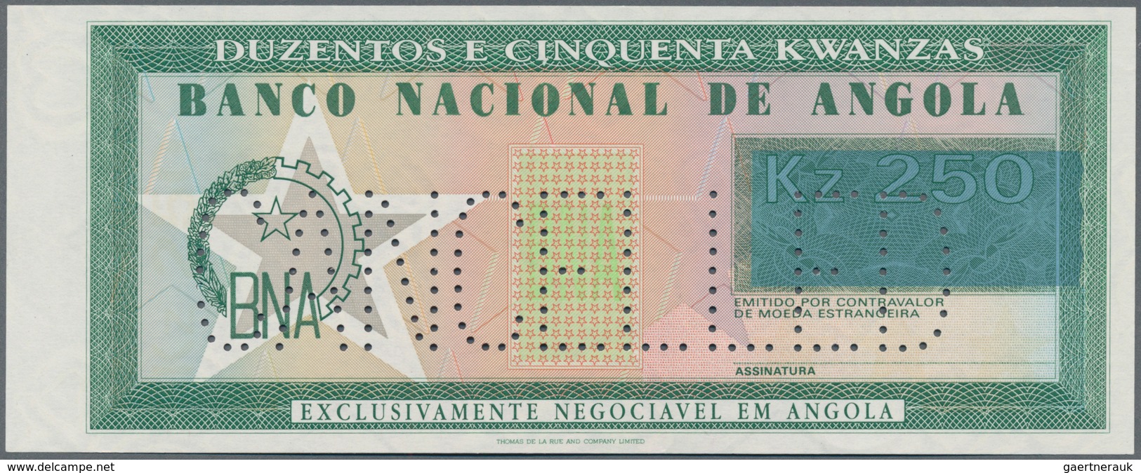 Angola: Banco Nacional De Angola Unissued Design Proof For A 250 Kwanzas Note ND(~1980's), P.NL, Uns - Angola