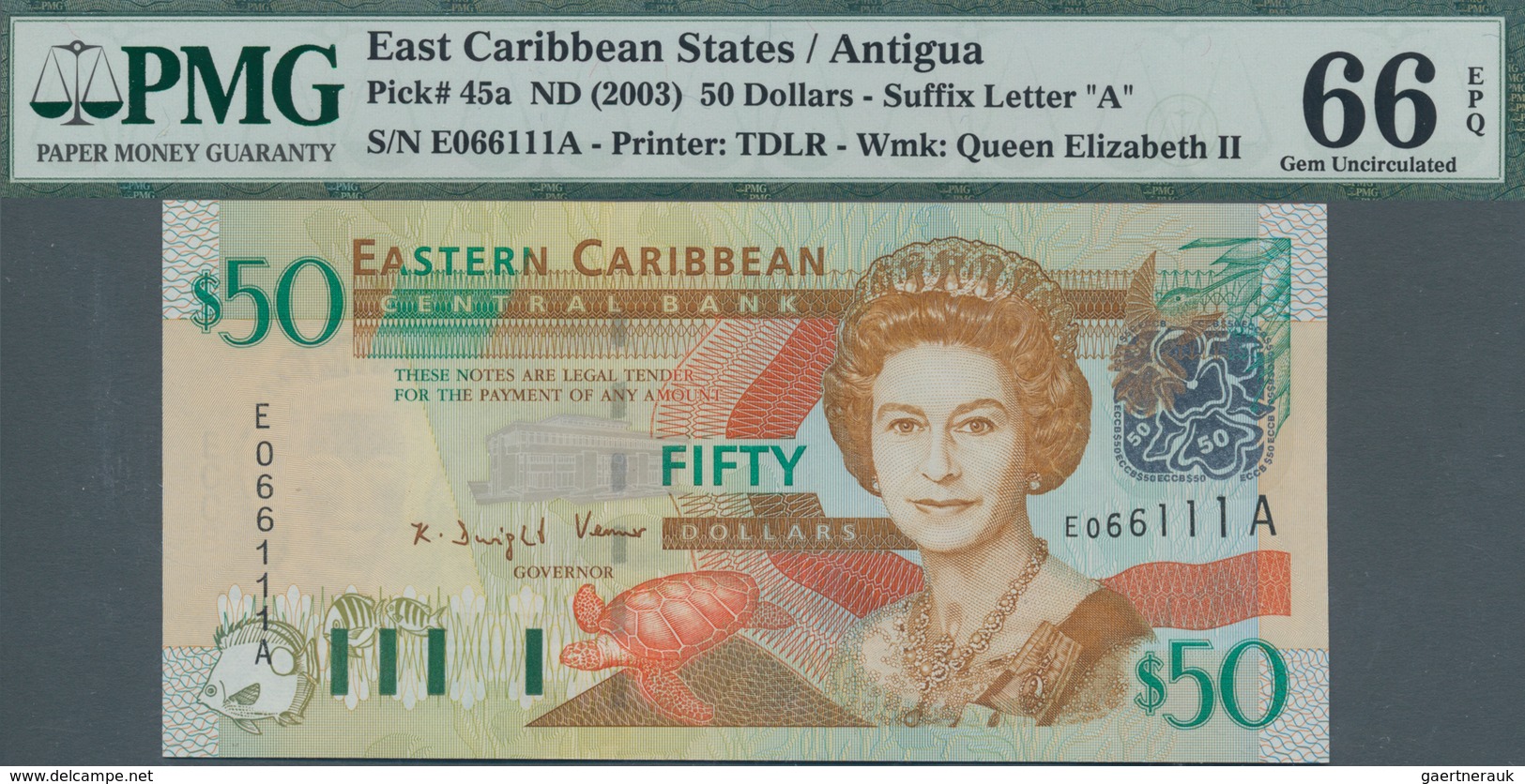 Antigua: Nice set with 4 banknotes 50 Dollars ND(2003), P.45a, all in UNC and three of them consecut