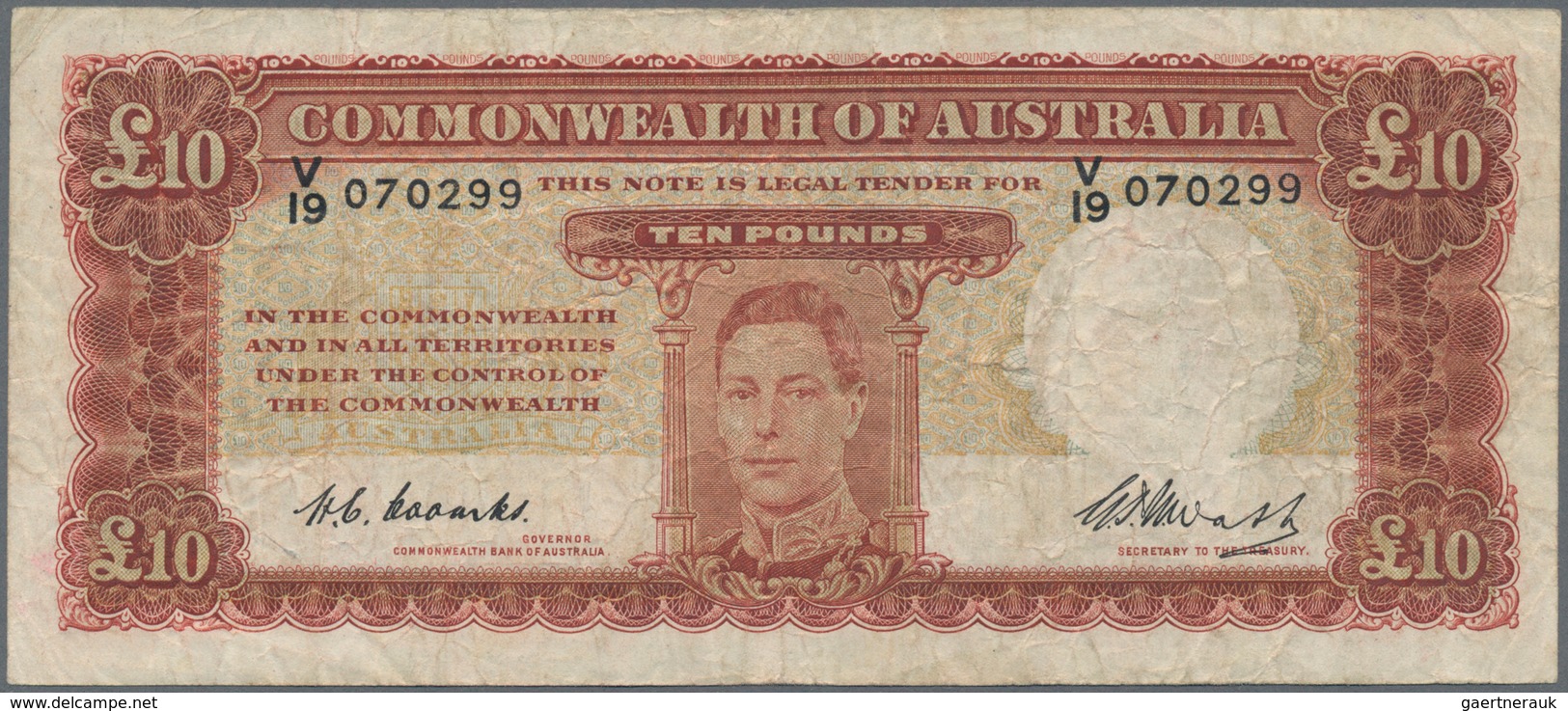 Australia / Australien: Commonwealth Bank Of Australia 10 Pounds ND(1940-52) With Signatures: Coombs - Other & Unclassified