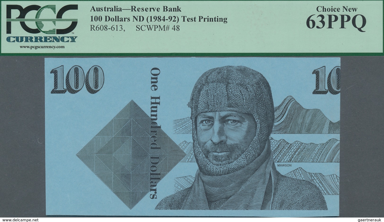Australia / Australien: Uniface Front Printing On Blue Paper For The 100 Dollars ND(1984-92), #48 Fo - Andere & Zonder Classificatie