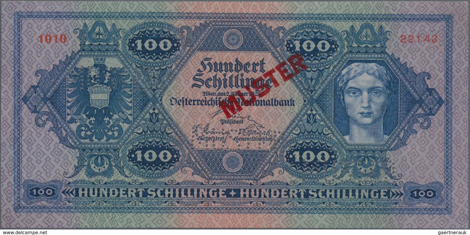 Austria / Österreich: Österreichische Nationalbank 100 Schilling 1925 MUSTER, P.91s, With Red Overpr - Oesterreich