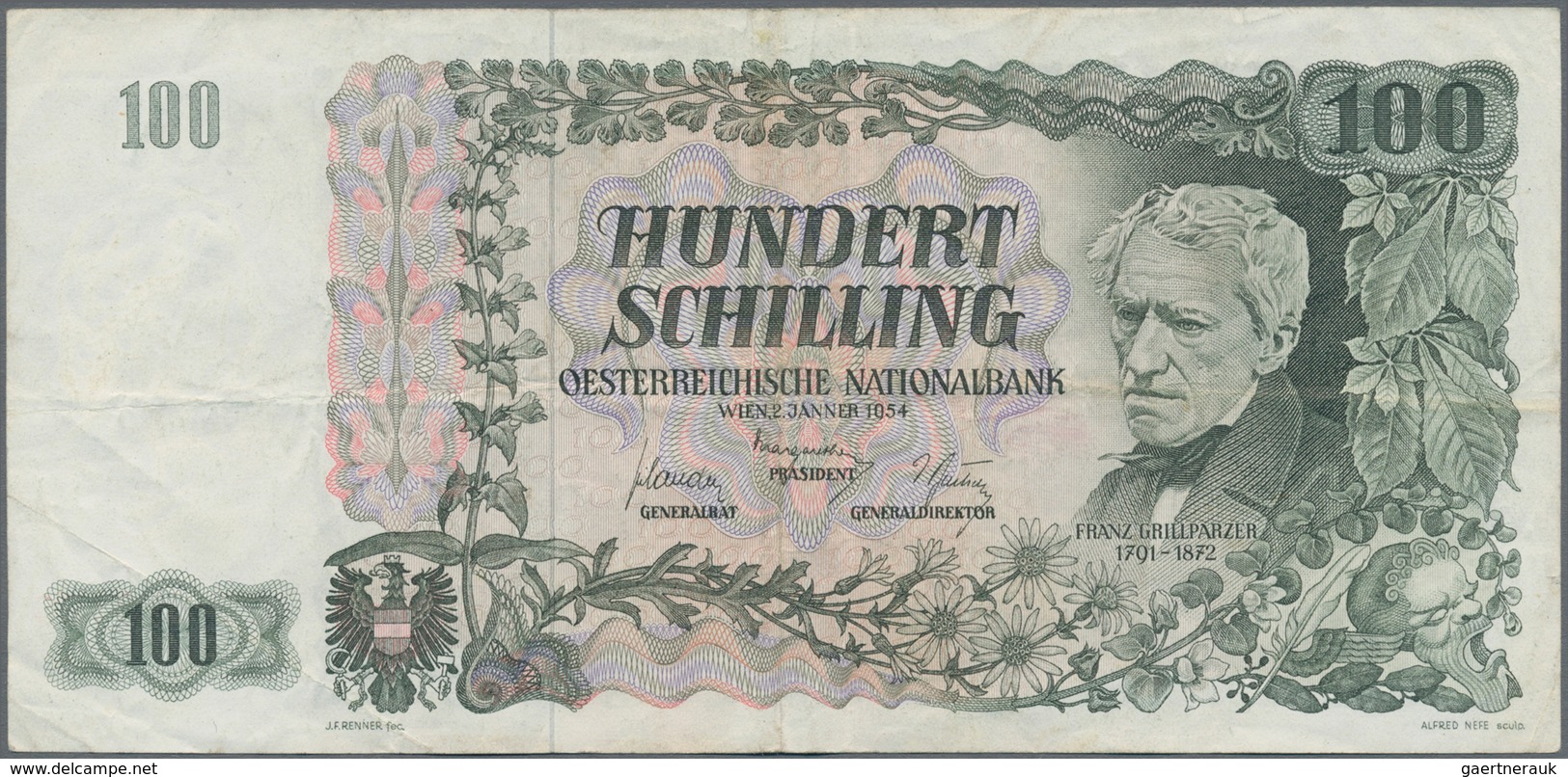 Austria / Österreich: Very nice set with 8 banknotes comprising 10 Schilling 1950 P.128 (F-), 50 Sch