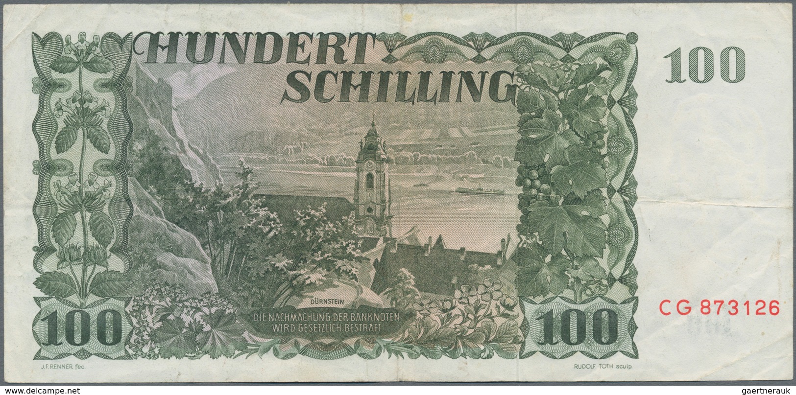 Austria / Österreich: Very nice set with 8 banknotes comprising 10 Schilling 1950 P.128 (F-), 50 Sch