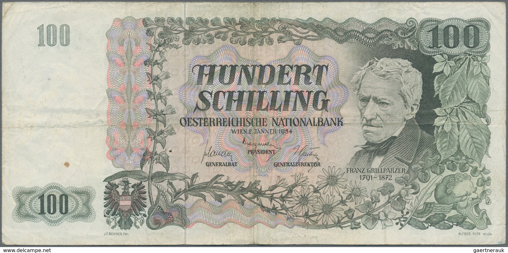 Austria / Österreich: Very nice set with 8 banknotes comprising 10 Schilling 1950 P.128 (F-), 50 Sch