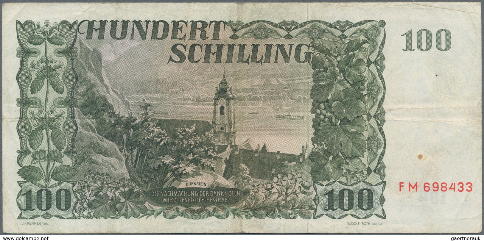 Austria / Österreich: Very nice set with 8 banknotes comprising 10 Schilling 1950 P.128 (F-), 50 Sch