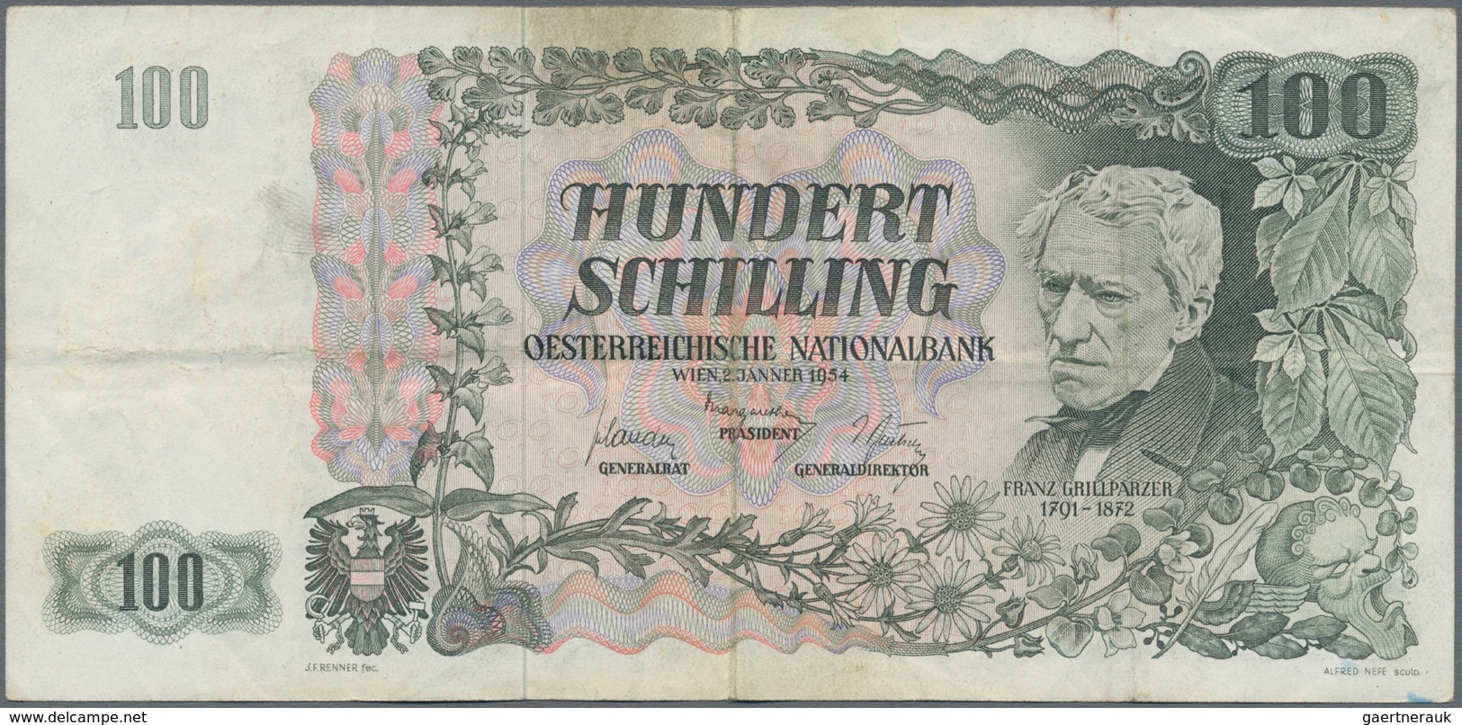 Austria / Österreich: Very nice set with 8 banknotes comprising 10 Schilling 1950 P.128 (F-), 50 Sch